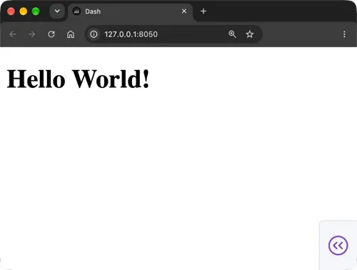 Terminal output showing Dash running on http://127.0.0.1:8050 with debug mode on after running python app.py